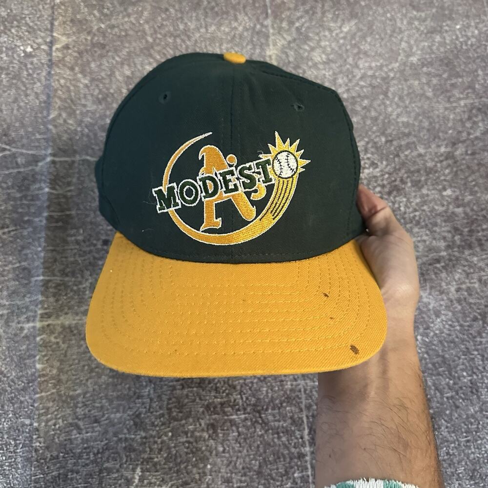 Men's Vintage 90's New Era Pro Model Modesto A's Green 50/50 Wool Snapback Hat